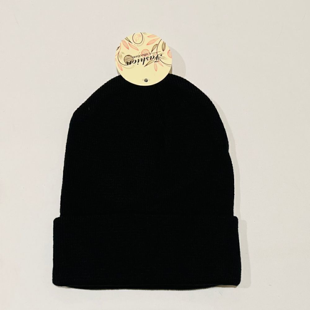 New Black Ribbed Foldover Beanie Unisex New